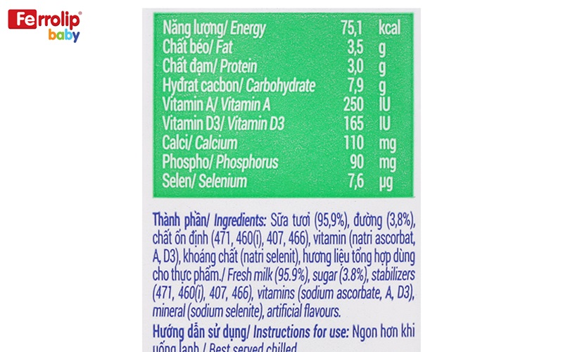 Thành phần sữa Vinamilk